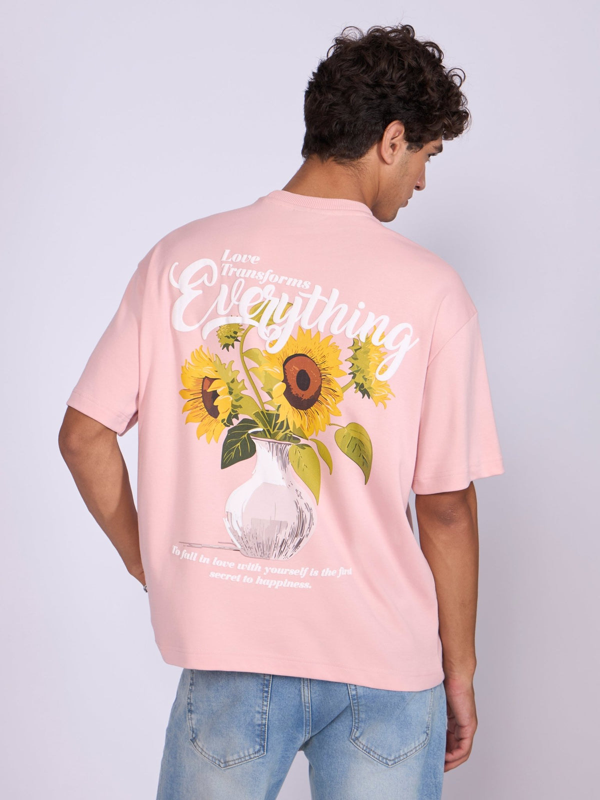 Trace - Full Of Love Printed Loose Fit T-Shirt - Pink - Espanshe