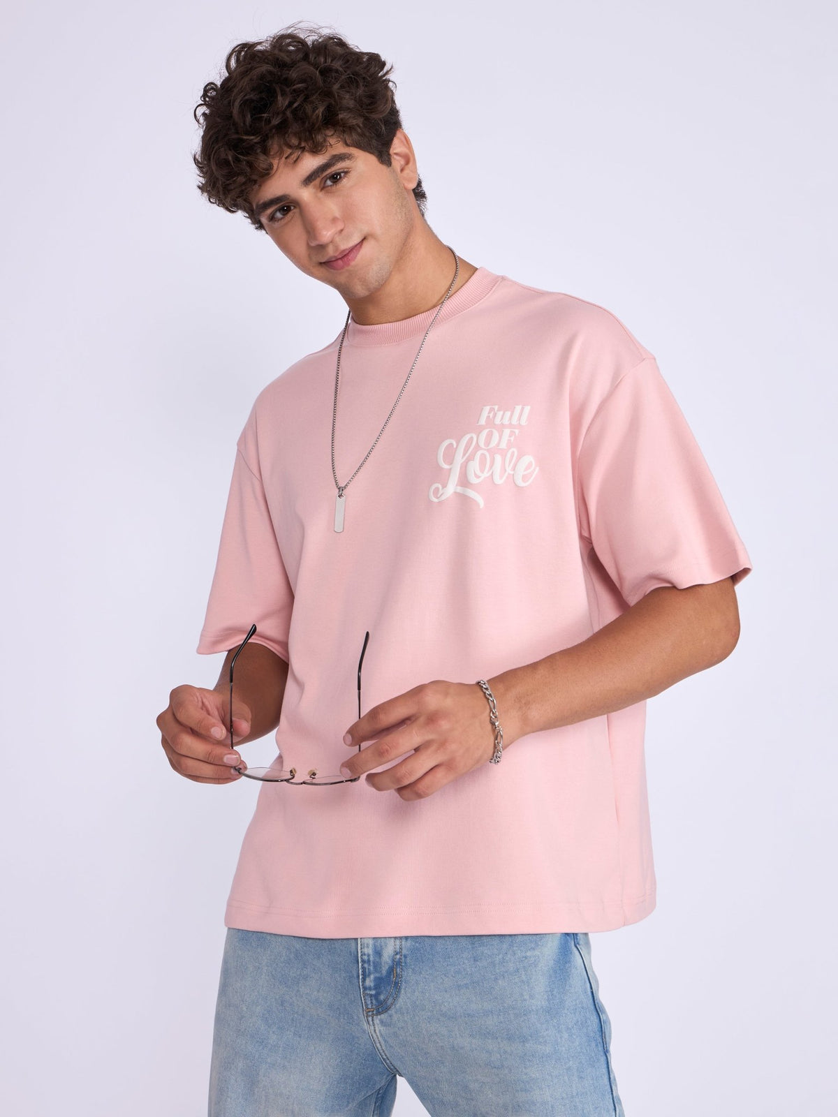 Trace - Full Of Love Printed Loose Fit T-Shirt - Pink - Espanshe