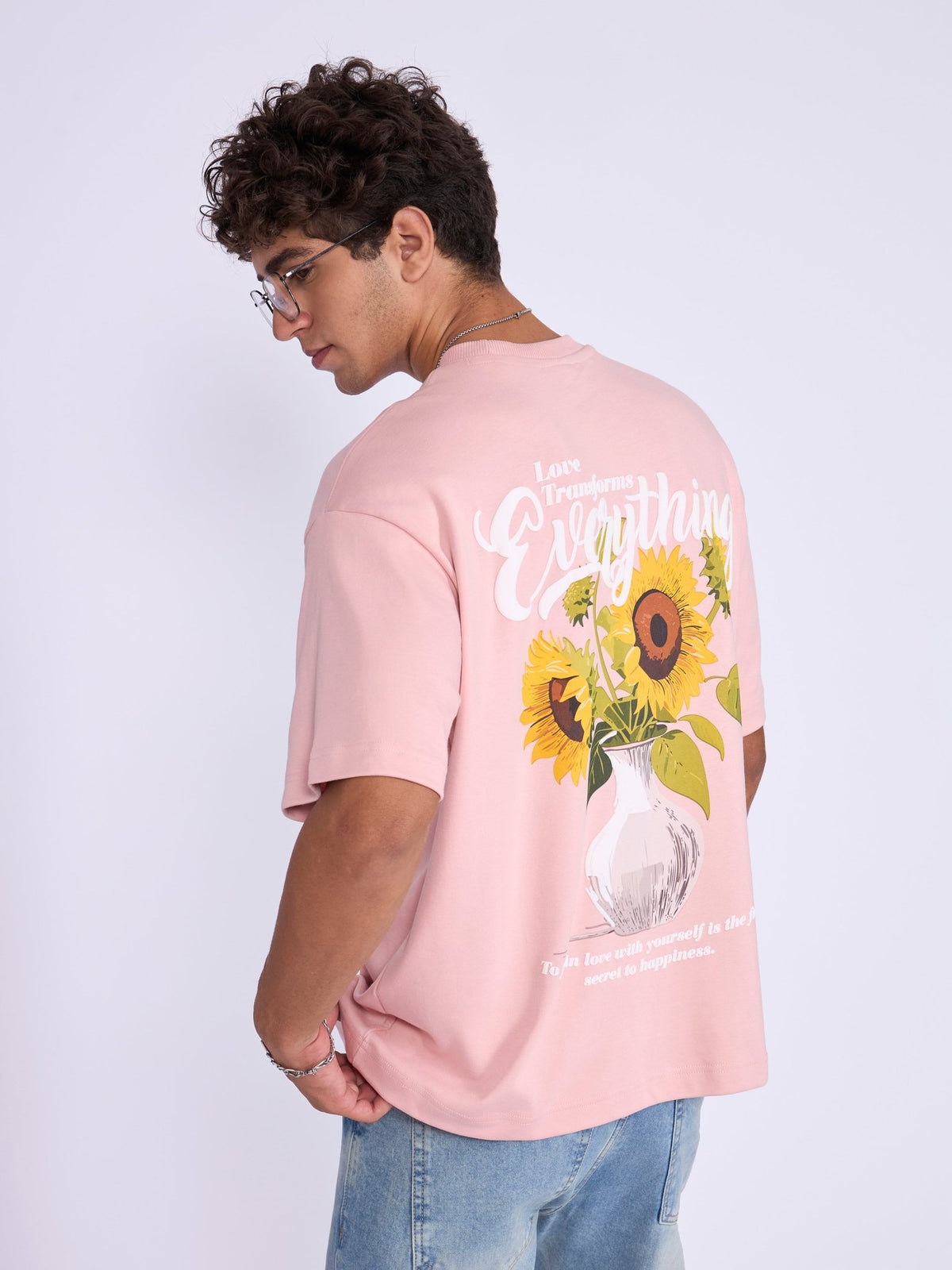 Trace - Full Of Love Printed Loose Fit T-Shirt - Pink - Espanshe