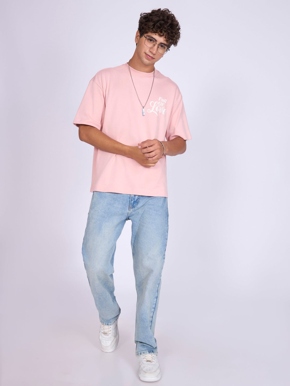 Trace - Full Of Love Printed Loose Fit T-Shirt - Pink - Espanshe