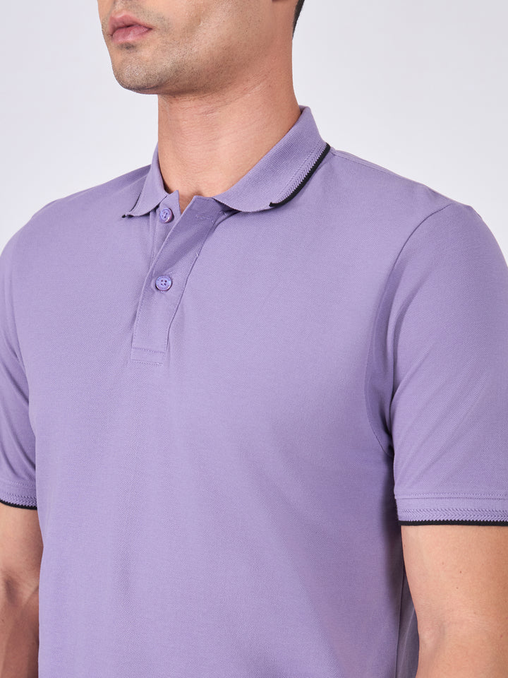 Men's Polo T-Shirt with Contrast Tipping - Dusted Grape