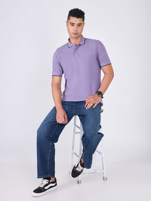 Men's Polo T-Shirt with Contrast Tipping - Dusted Grape