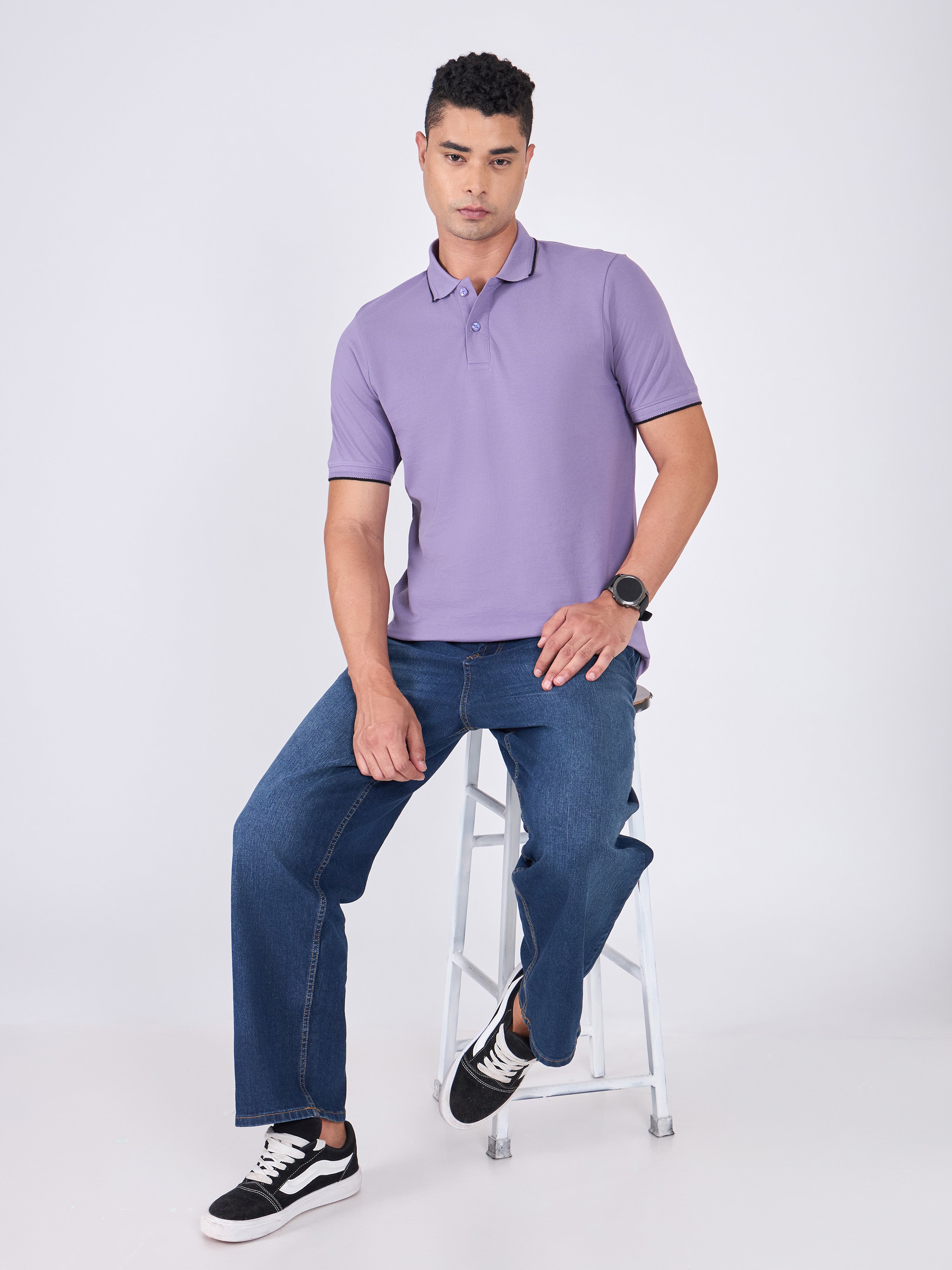 Men's Polo T-Shirt with Contrast Tipping - Dusted Grape