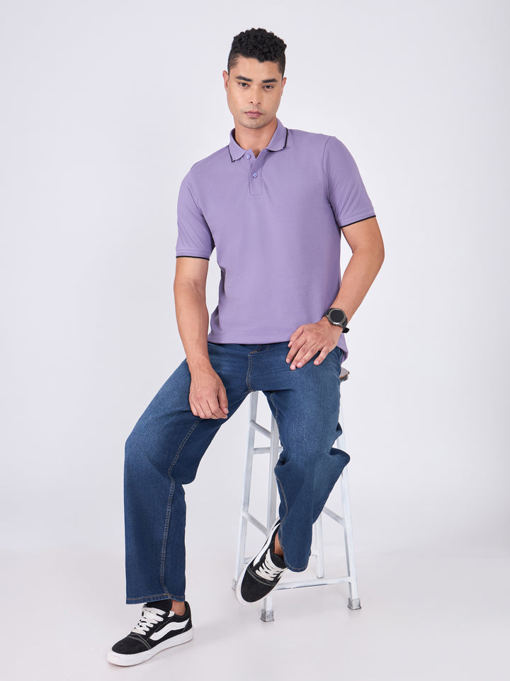 Men's Polo T-Shirt with Contrast Tipping - Dusted Grape