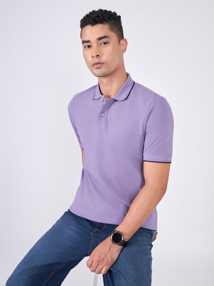 Men's Polo T-Shirt with Contrast Tipping - Dusted Grape