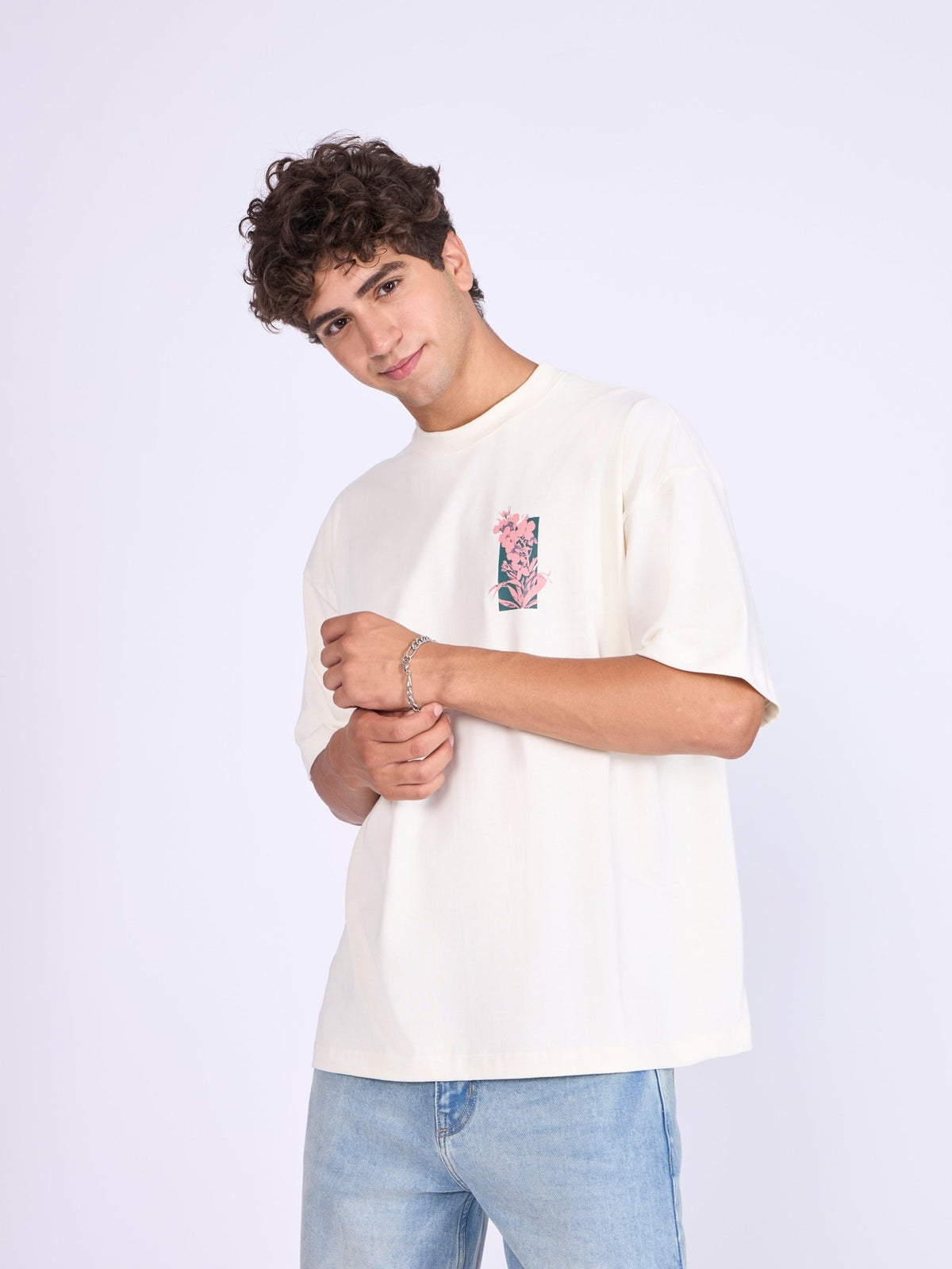 Everston - The Green Commando Printed Baggy T-Shirt - Cream - Espanshe