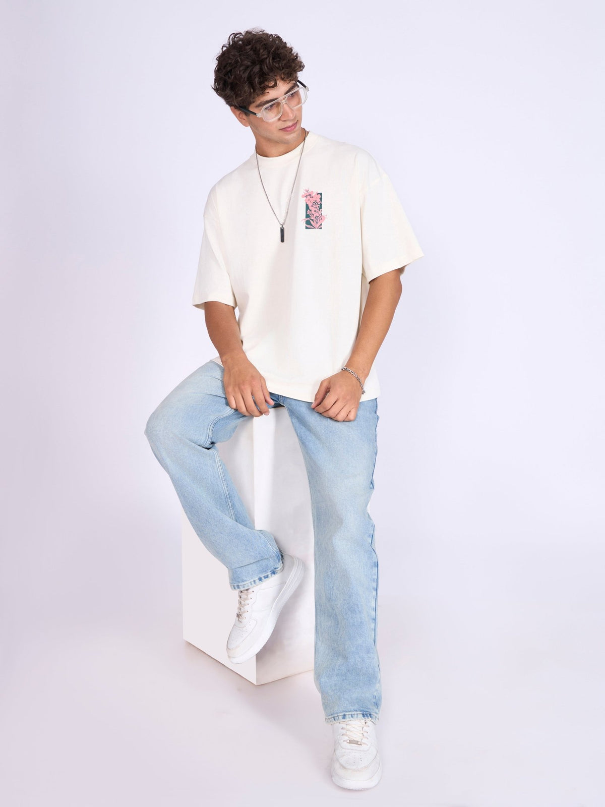 Everston - The Green Commando Printed Baggy T-Shirt - Cream - Espanshe