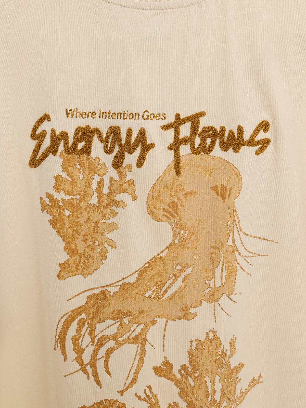 Loveex - Energy Flows Graphic Back Print Cream T-Shirt - Espanshe
