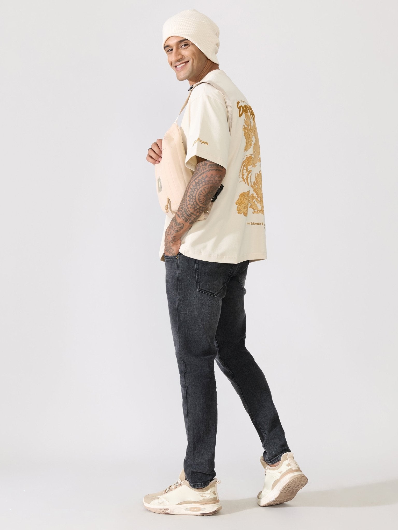 Loveex - Energy Flows Graphic Back Print Cream T-Shirt - Espanshe