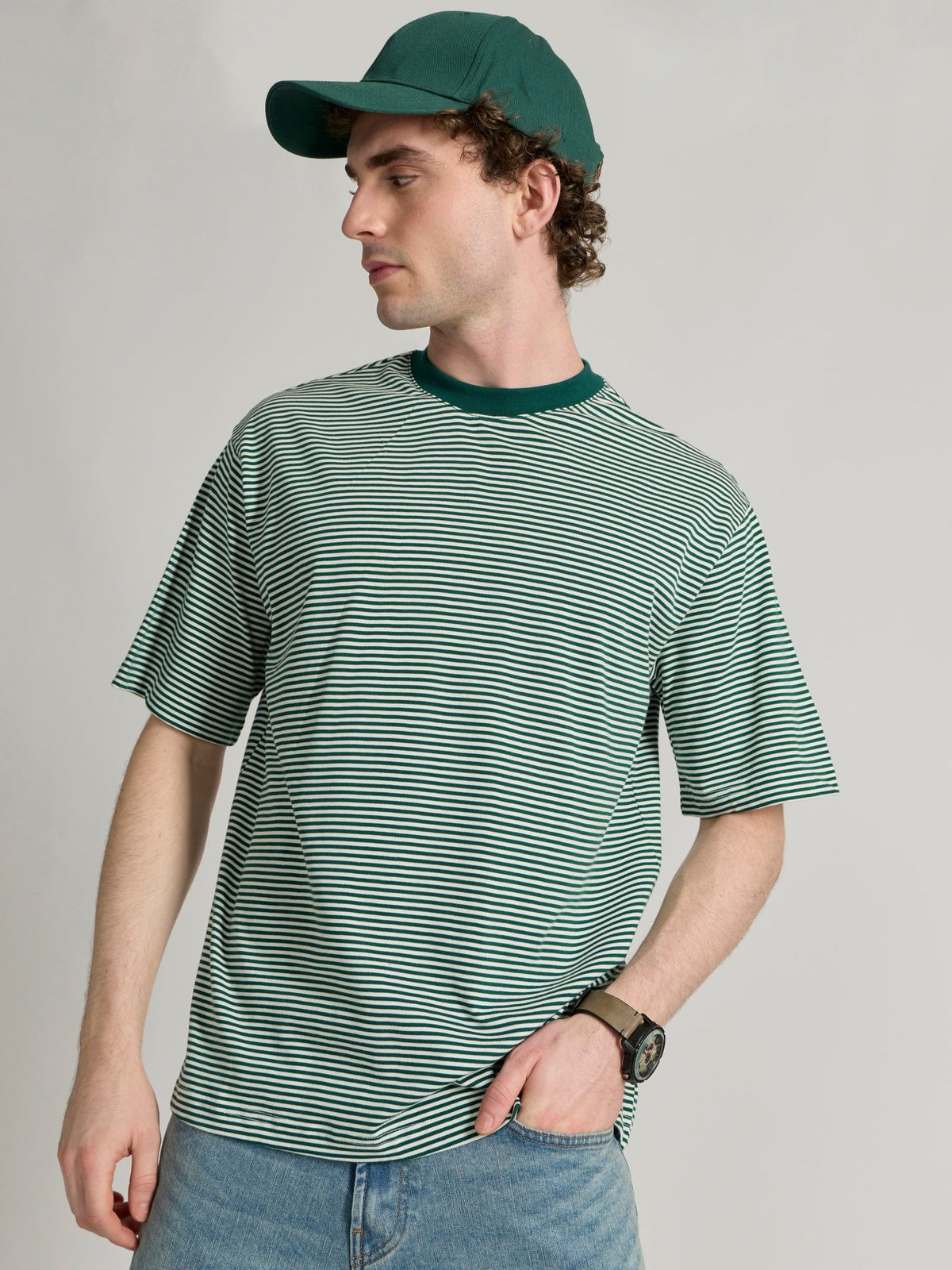Ionathan - Striped Crew T-Shirt - Green - Espanshe