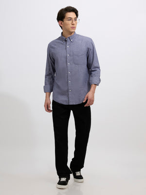 Men's Brushed Melange Plain Shirt - Blue