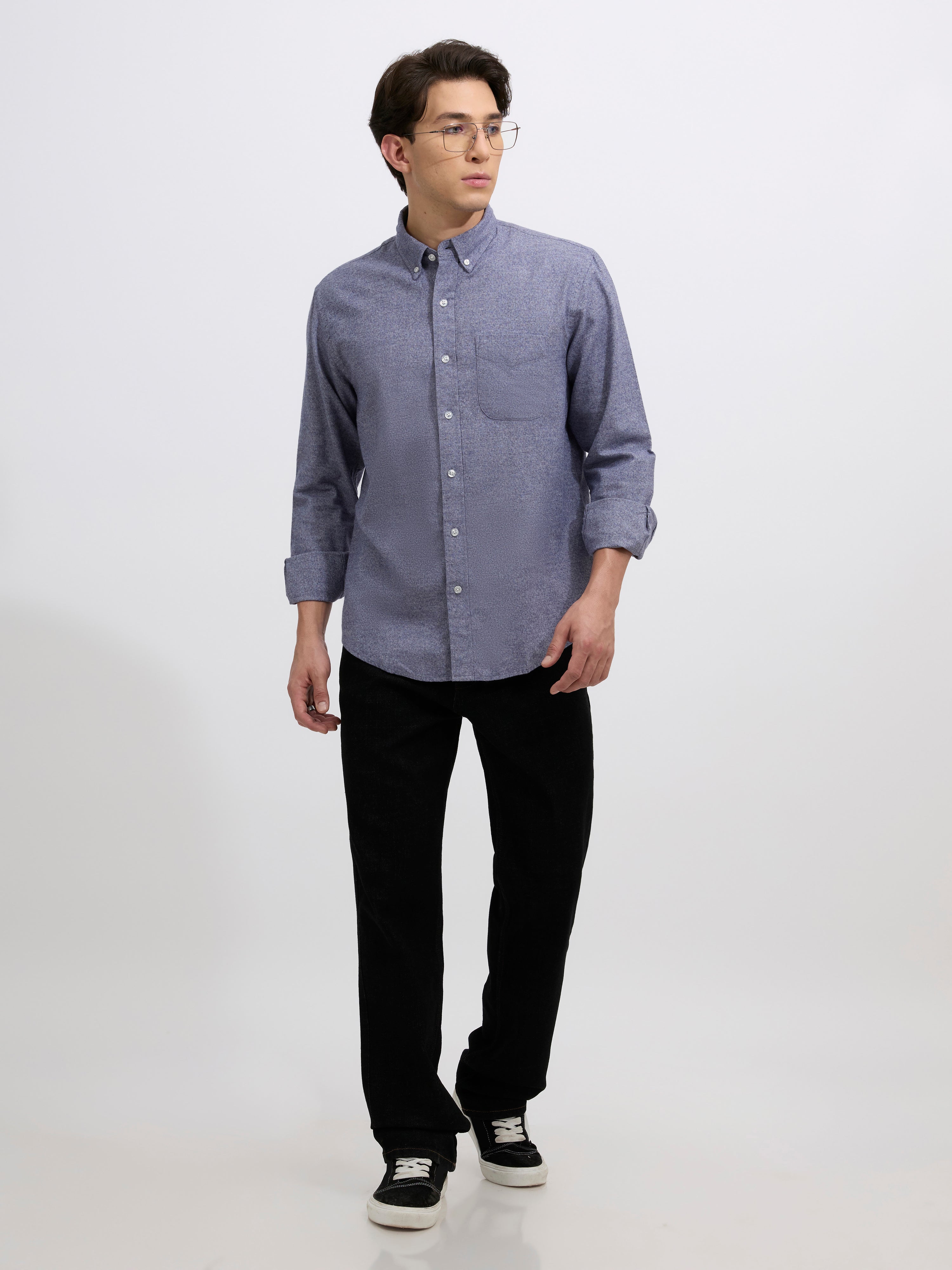 Men's Brushed Melange Plain Shirt - Blue