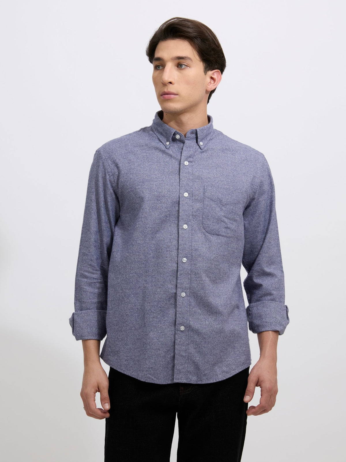 Floyd - Brushed Melange Plain Shirt - Blue - Espanshe