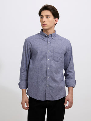 Men's Brushed Melange Plain Shirt - Blue