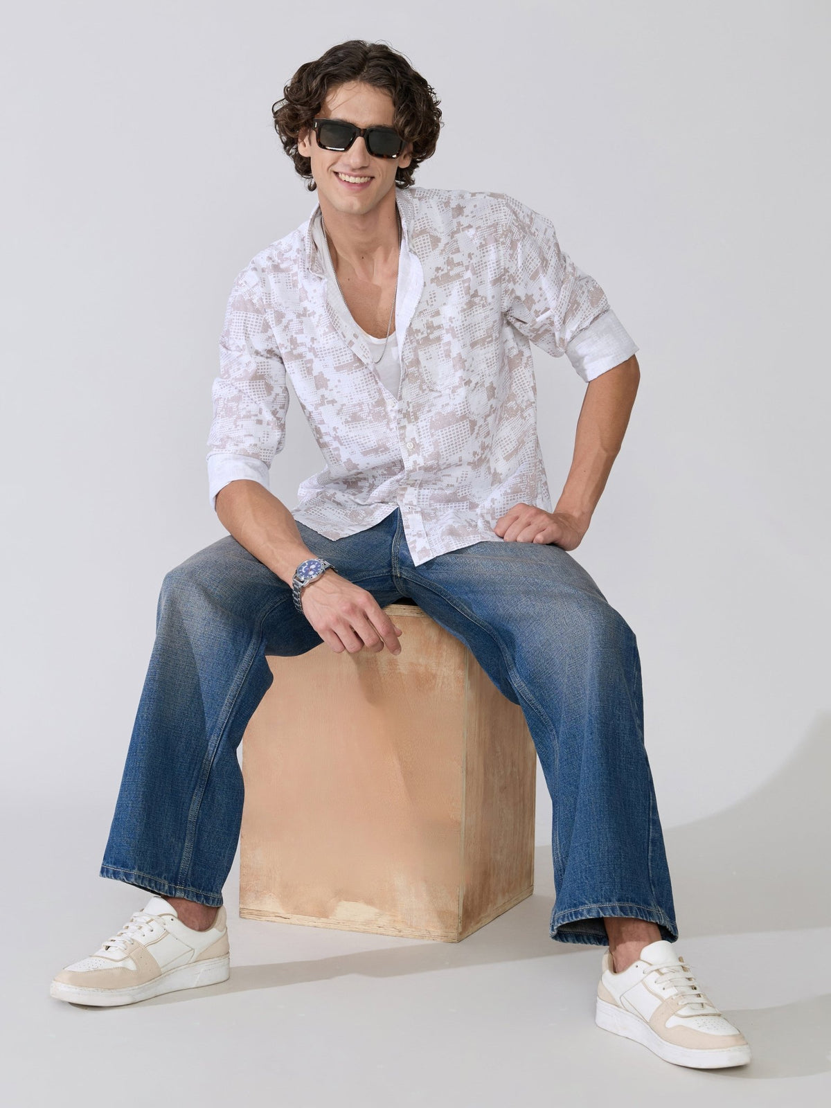 Nefilo - Oxford Printed Shirt - Taupe - Espanshe