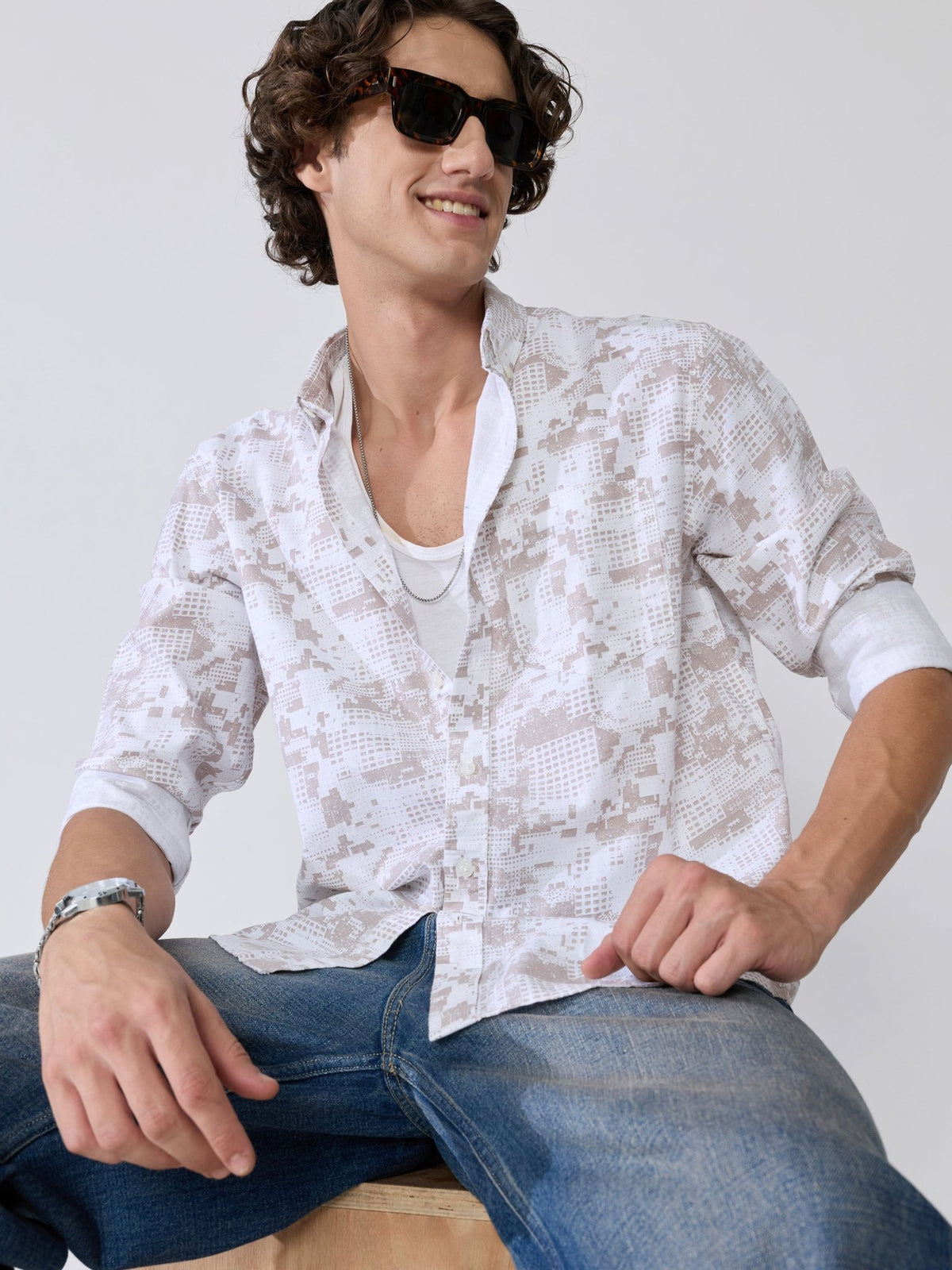 Nefilo - Oxford Printed Shirt - Taupe - Espanshe