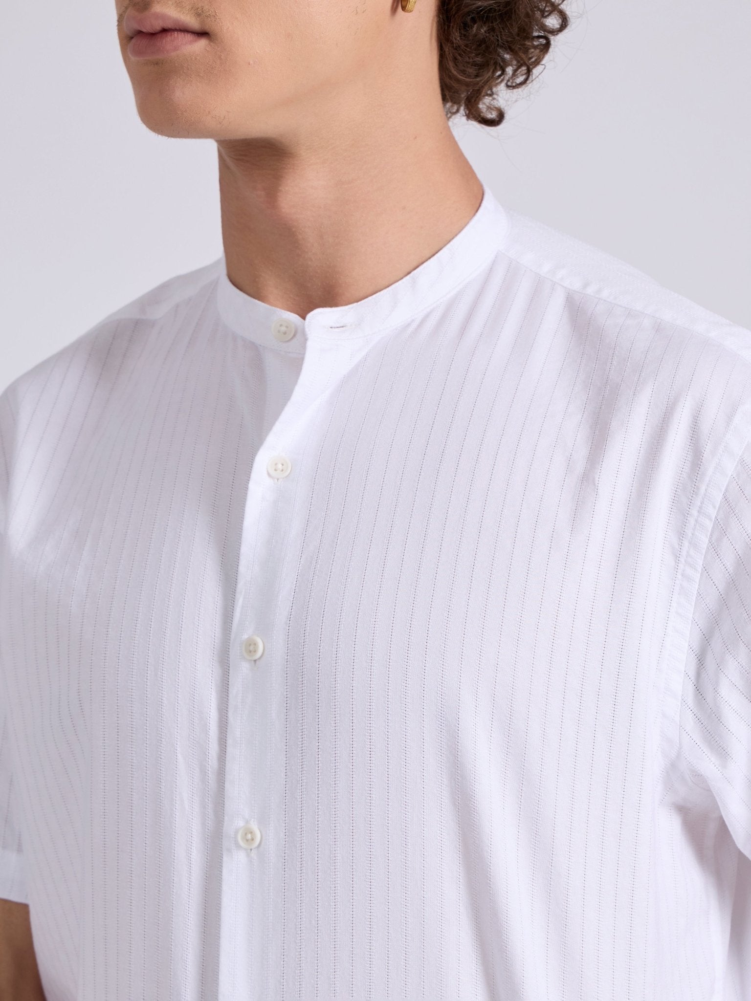 Zabriel - Band Collar Striped Shirt - White - Espanshe