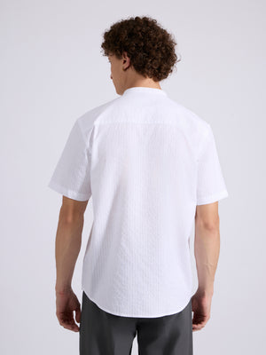 Men's Band Collar Striped Shirt in white