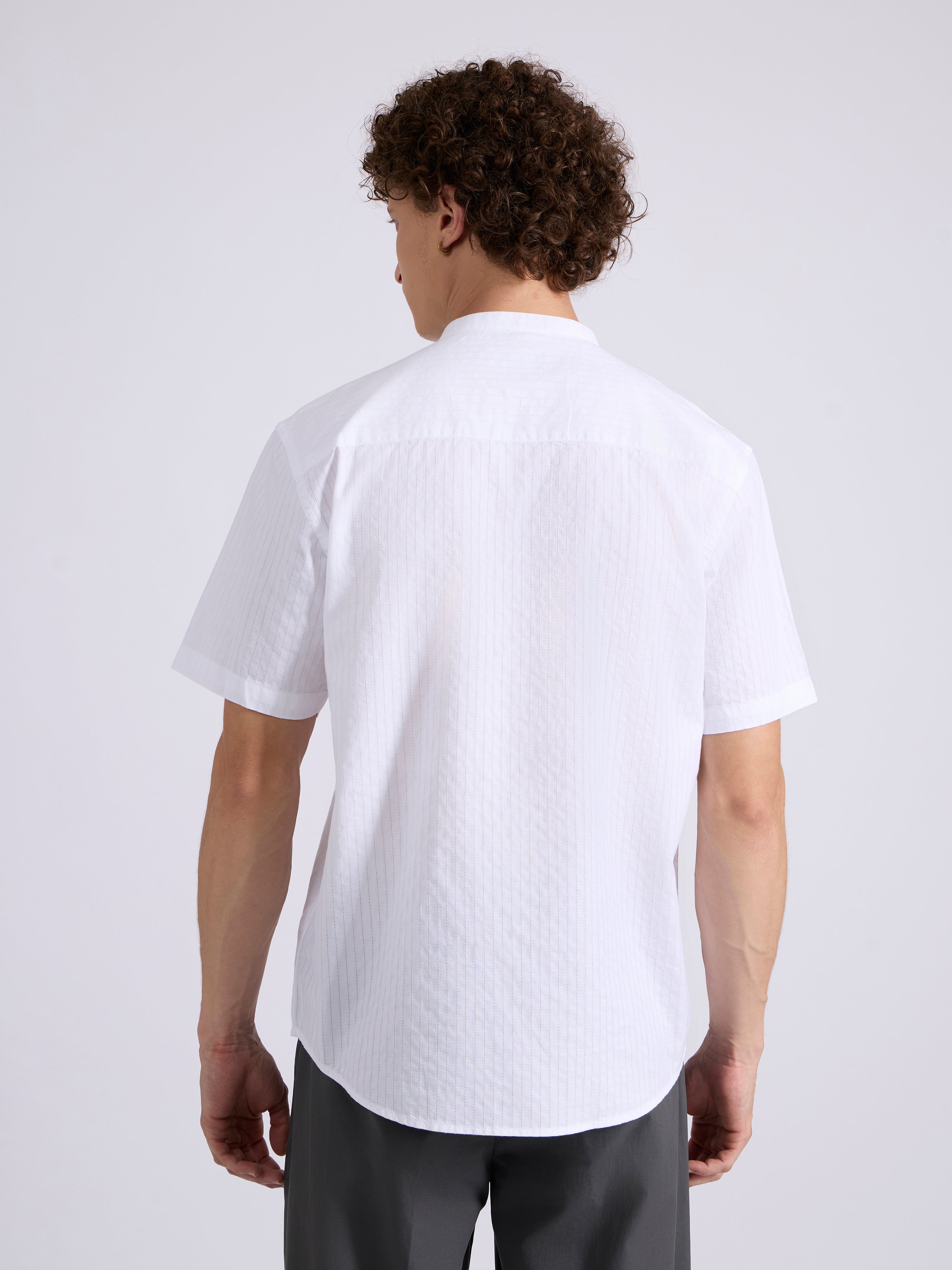 Men's Band Collar Striped Shirt in white