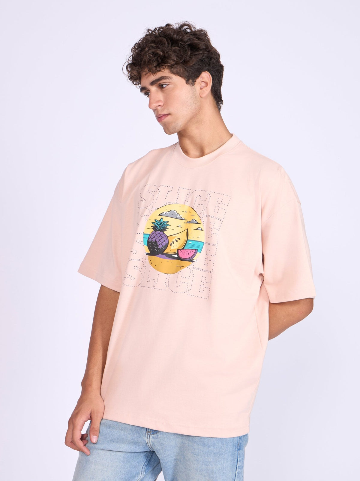 Everston - Slice Printed Baggy T-Shirt - Peach Pink - Espanshe