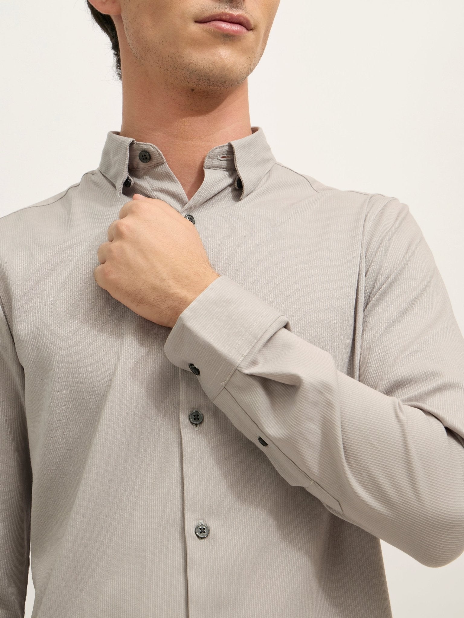 Ivar - Turkish Fit Striped Shirt - Sand Grey - Espanshe