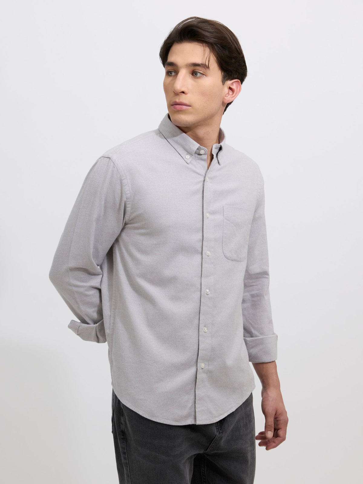 Floyd - Brushed Melange Plain Shirt - Light Grey - Espanshe
