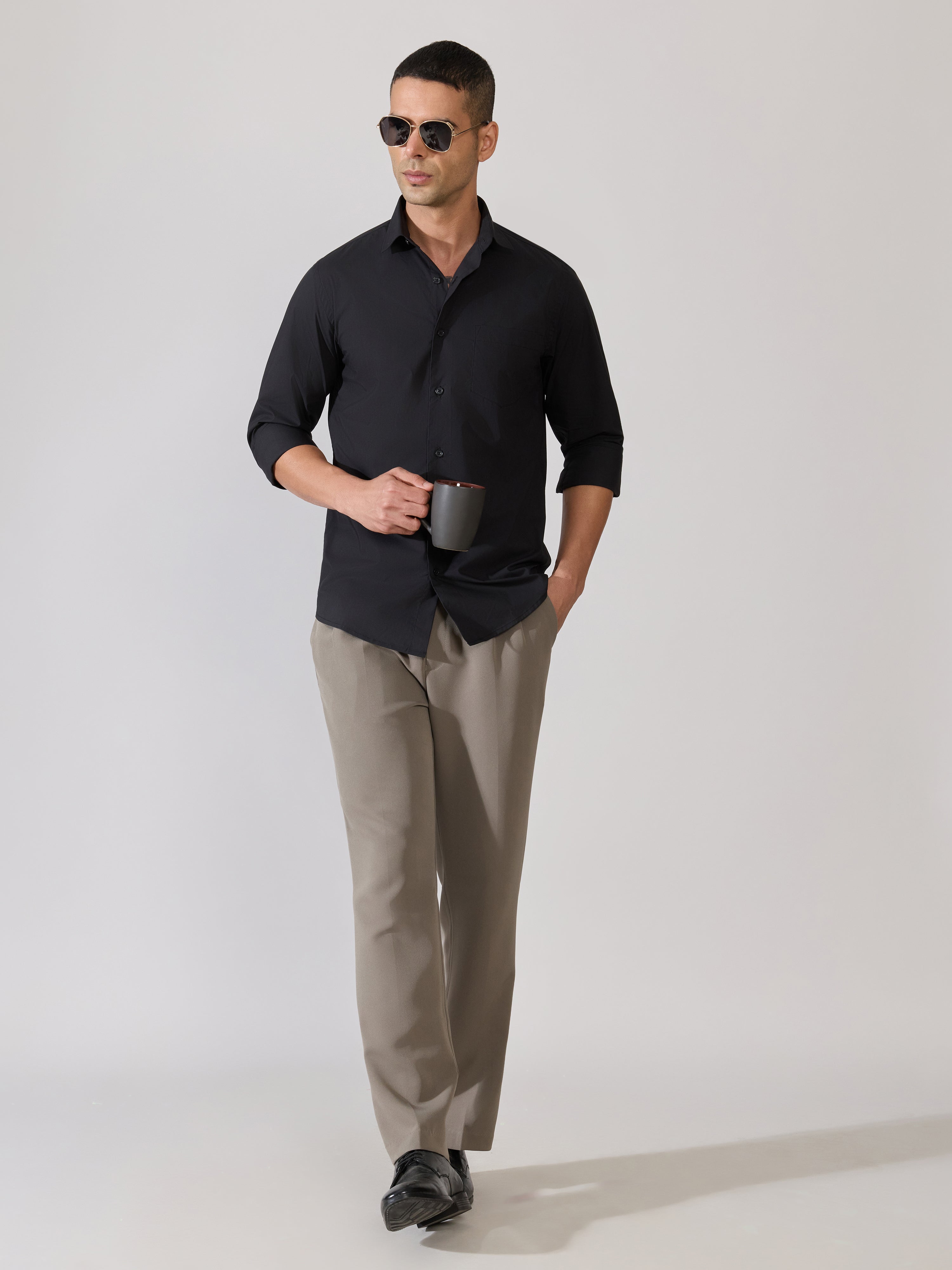 Valerius - Trim Fit Poplin Shirt - Black