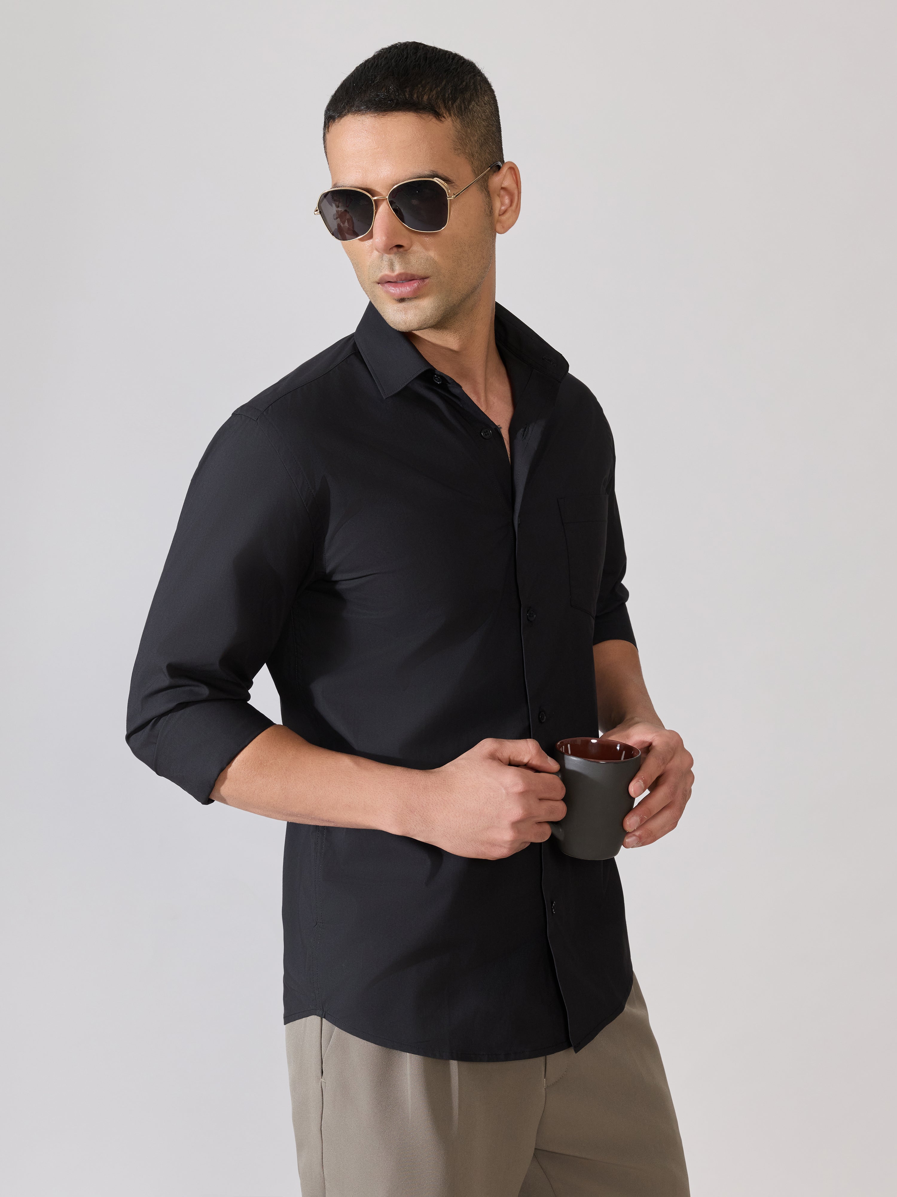 Valerius - Trim Fit Poplin Shirt - Black