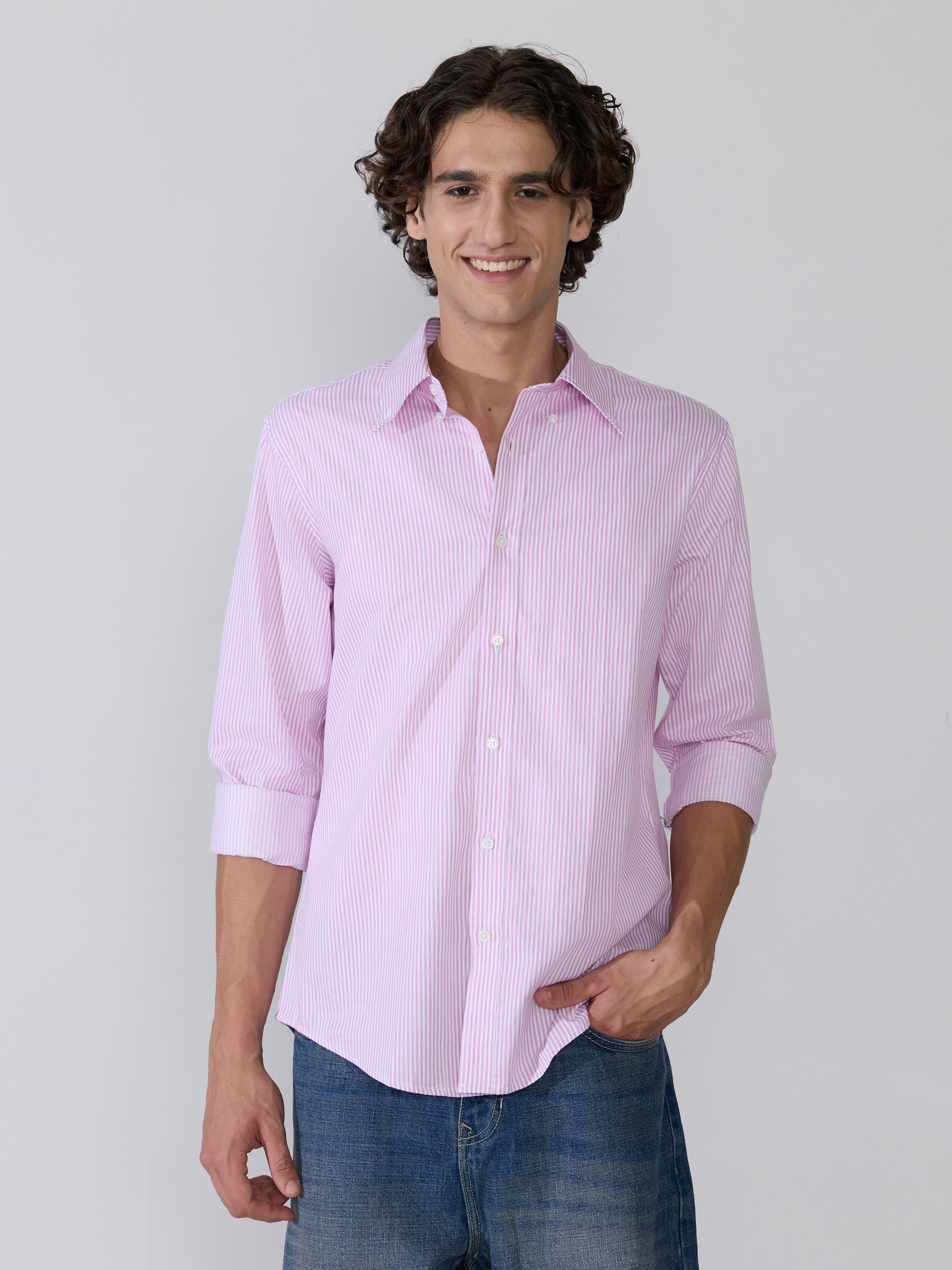 Erzela - Smart Fit Striped Shirt - Light Pink