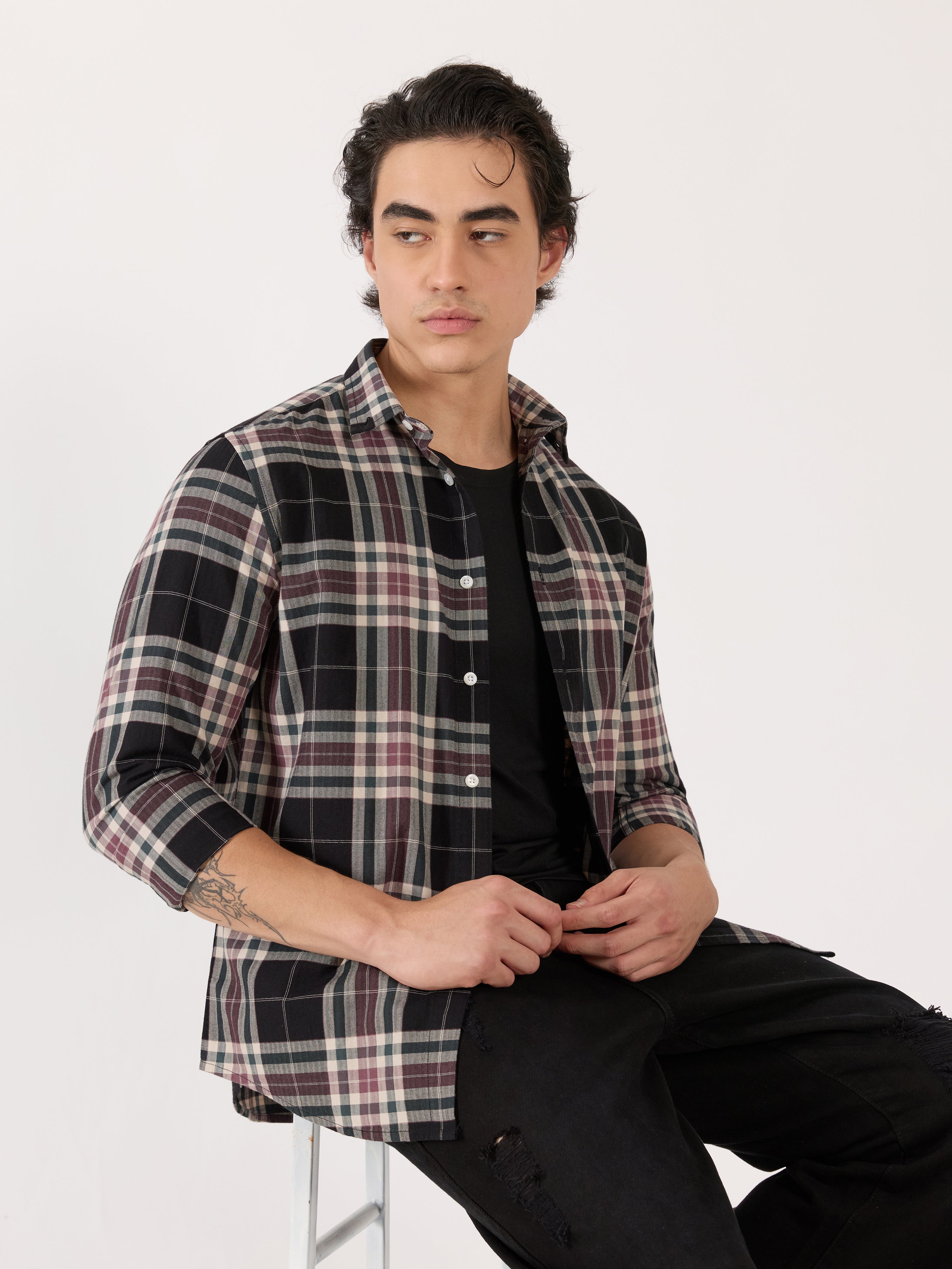 Men's Turkish Fit Checked Shirt - black