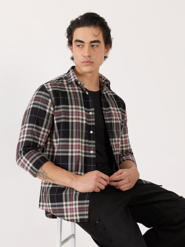 Katasha - Turkish Fit Checked Shirt - Black
