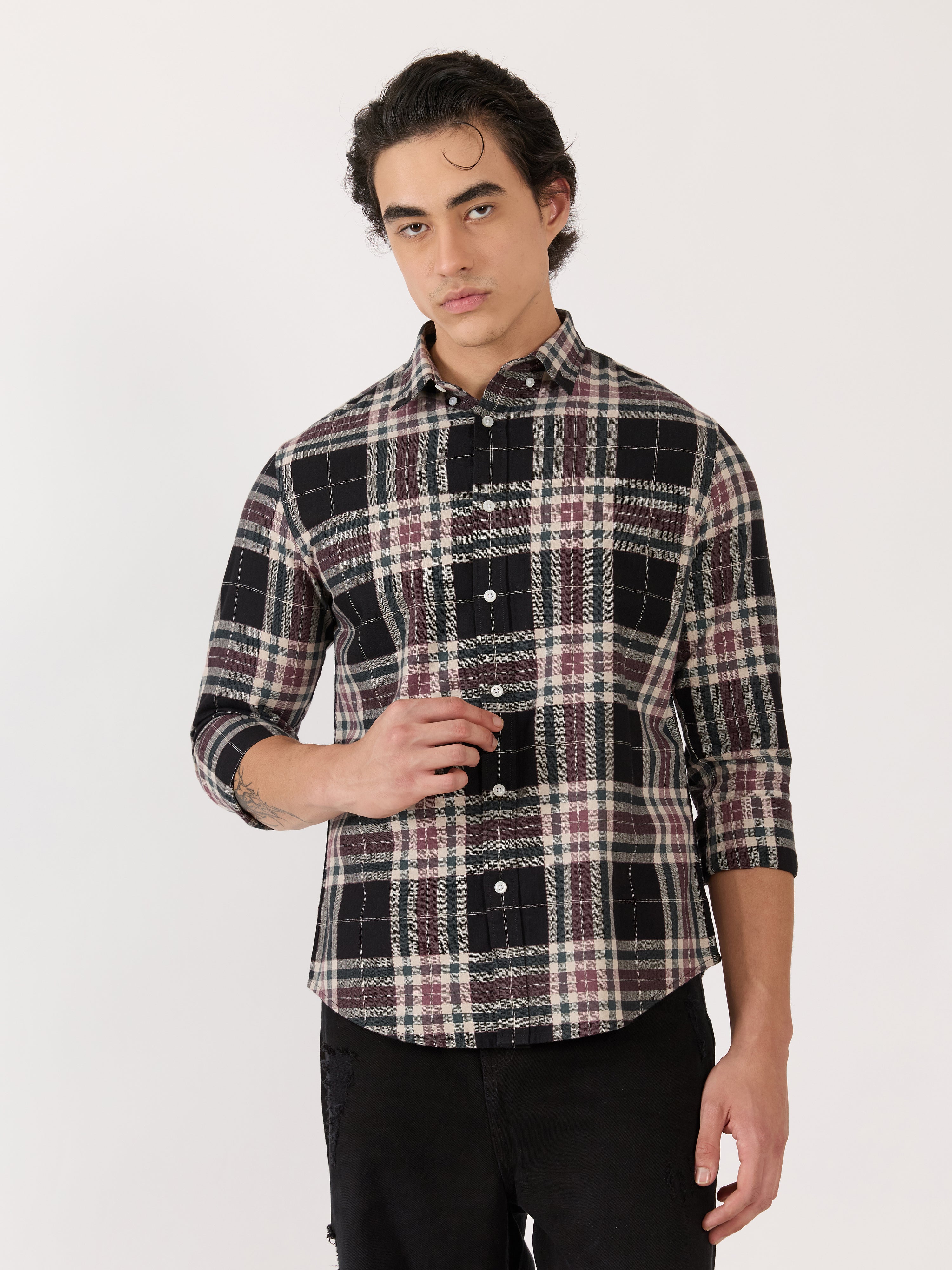 Men's Turkish Fit Checked Shirt - black