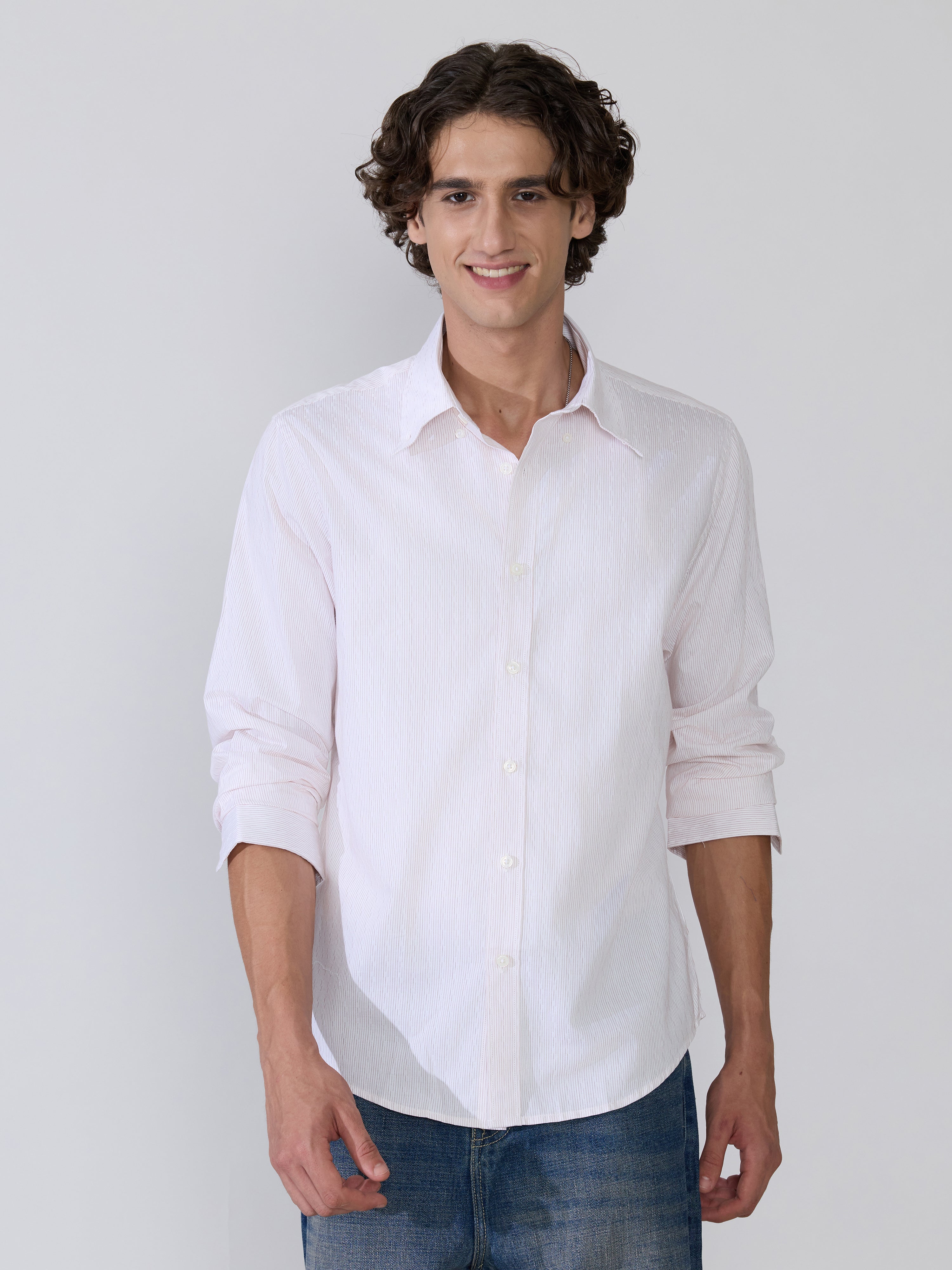 Erzela - Smart Fit Striped Shirt - Peach