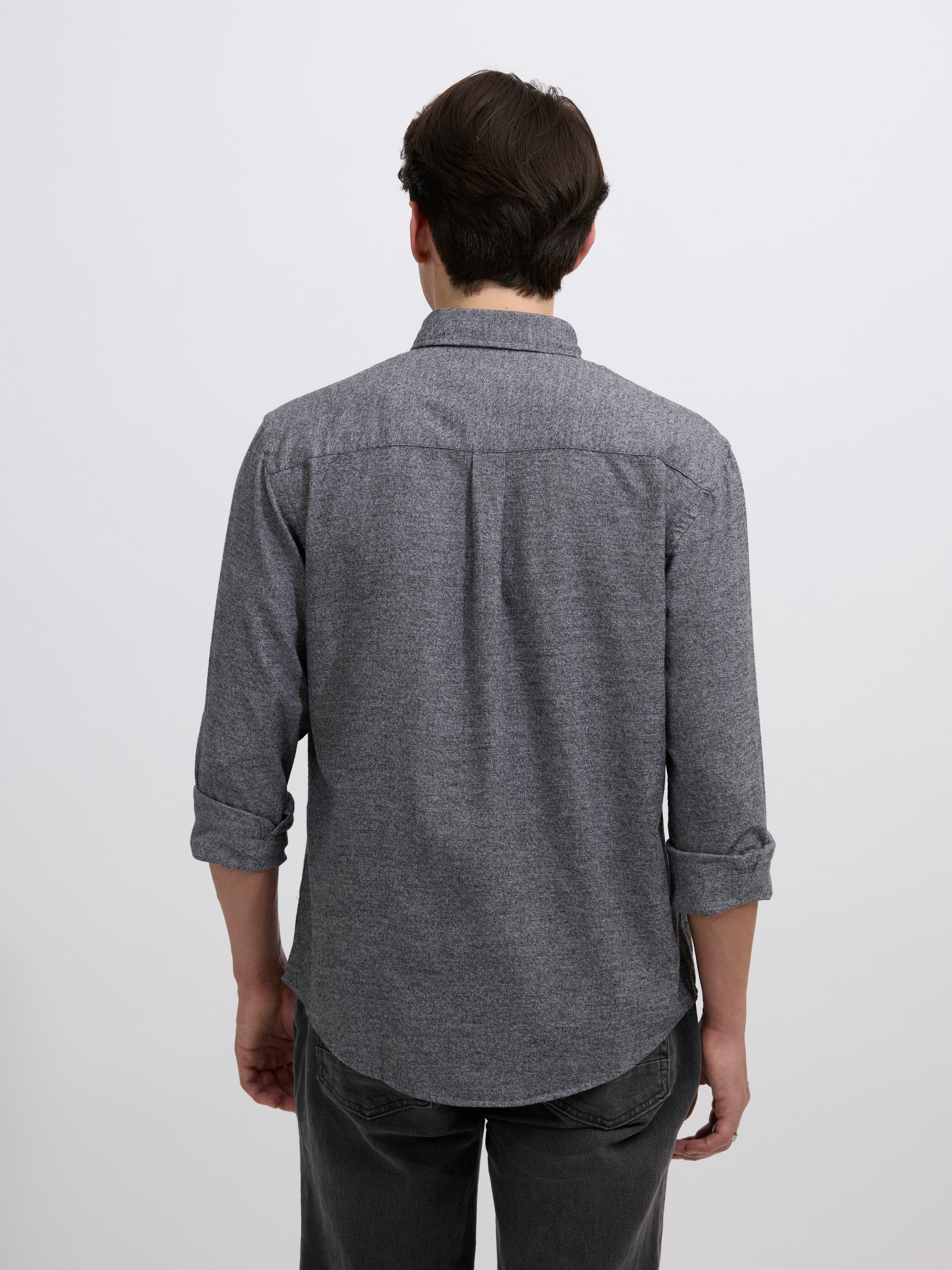 Men's Brushed Melange Plain Shirt in dark gray.