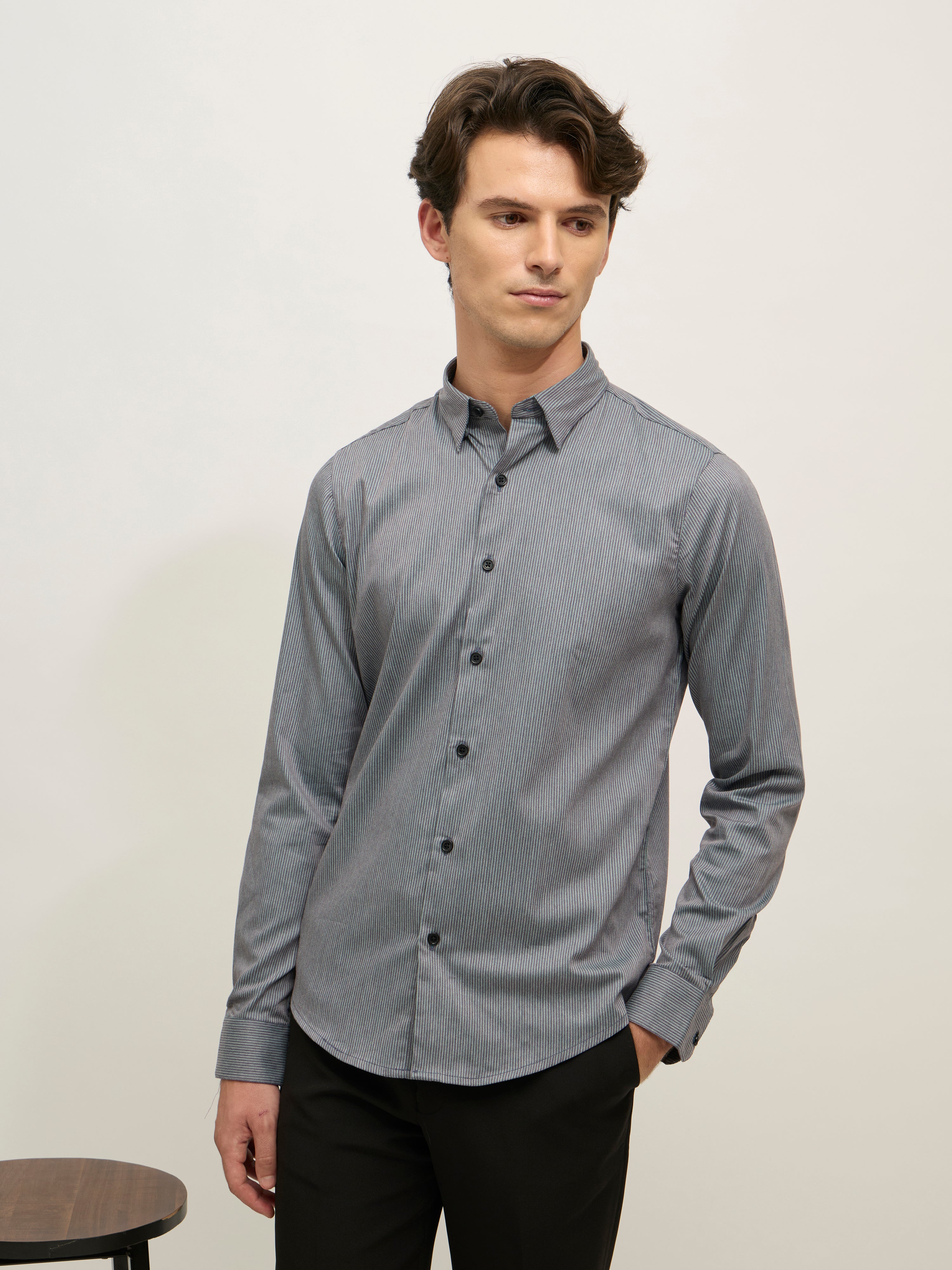 men's Striped Shirt - dark gray