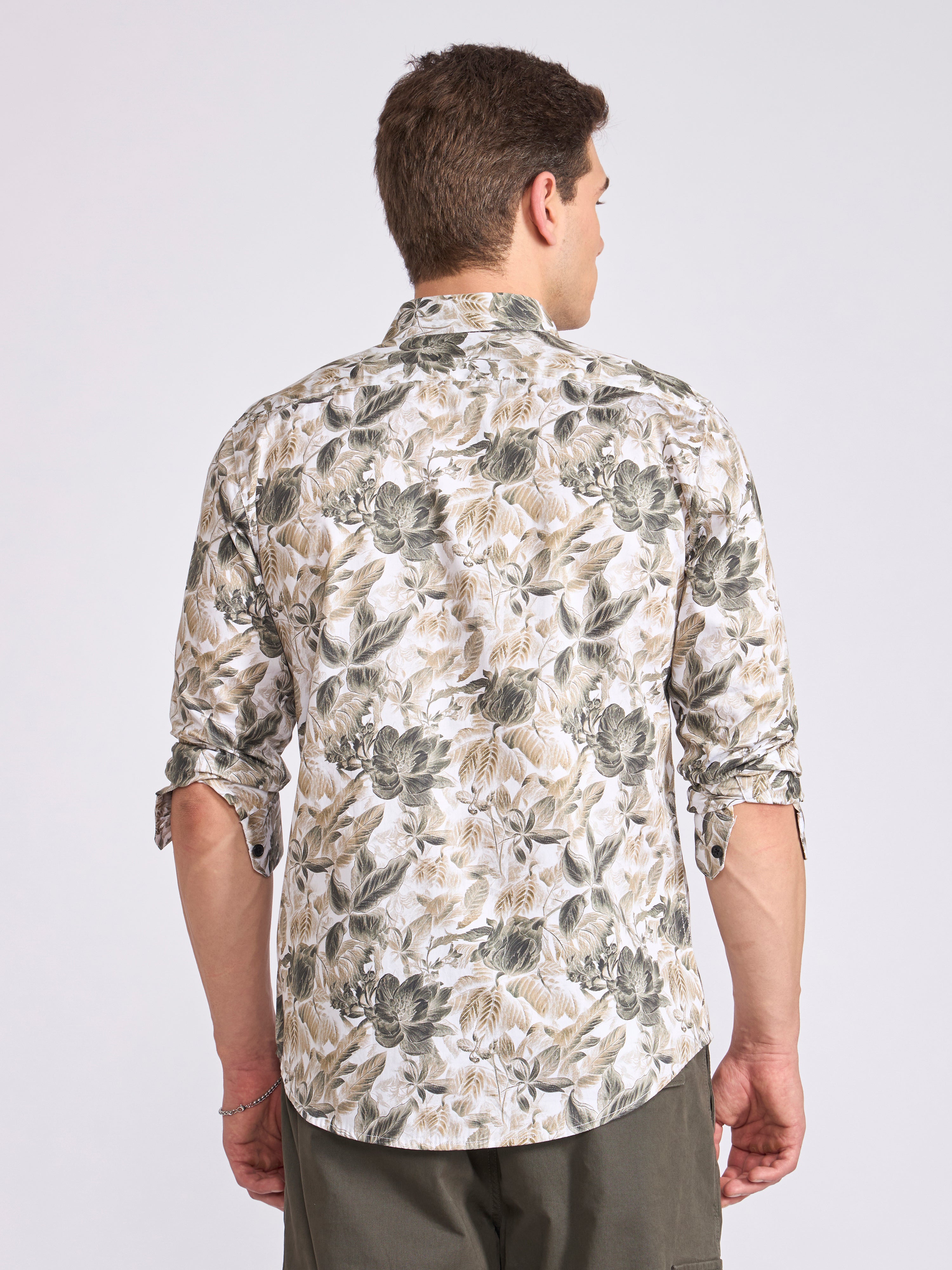 Men's Satin Floral Printed Shirt - Dark Sea Green
