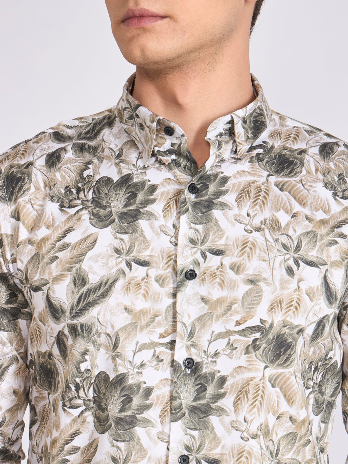 Ulfred - Satin Floral Printed Shirt - Dark Sea Green - Espanshe