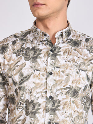 Men's Satin Floral Printed Shirt - Dark Sea Green

