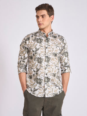 Men's Satin Floral Printed Shirt - Dark Sea Green
