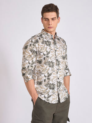 Men's Satin Floral Printed Shirt - Dark Sea Green
