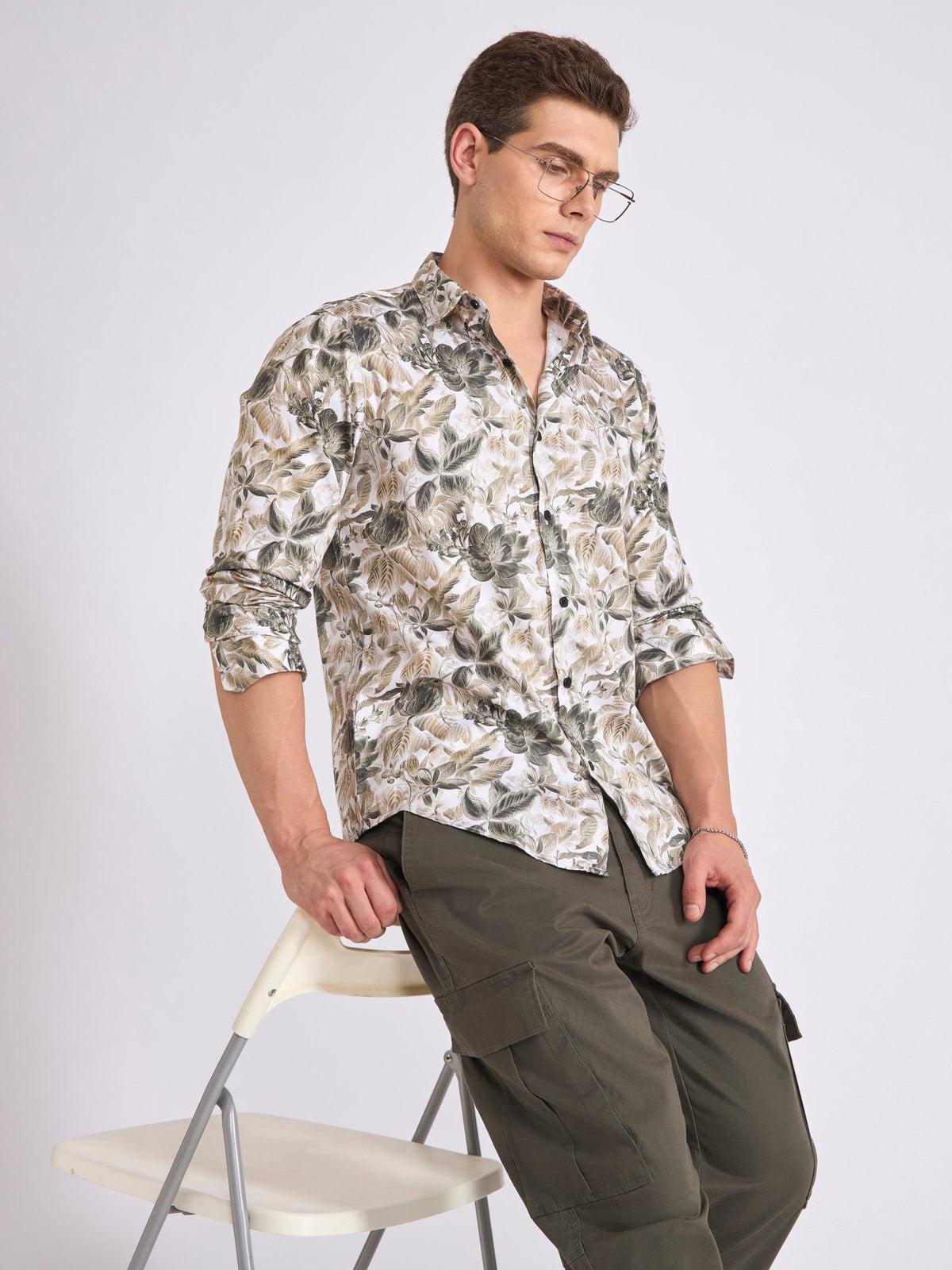 Ulfred - Satin Floral Printed Shirt - Dark Sea Green - Espanshe