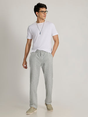 mens Striped Seersucker Trousers - Green