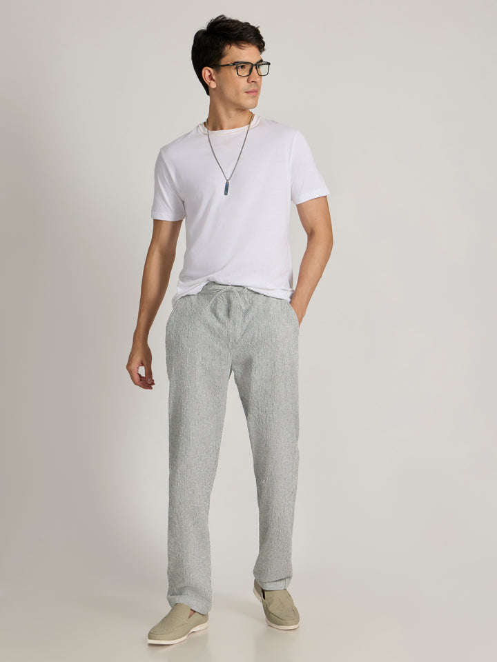 mens Striped Seersucker Trousers - Green