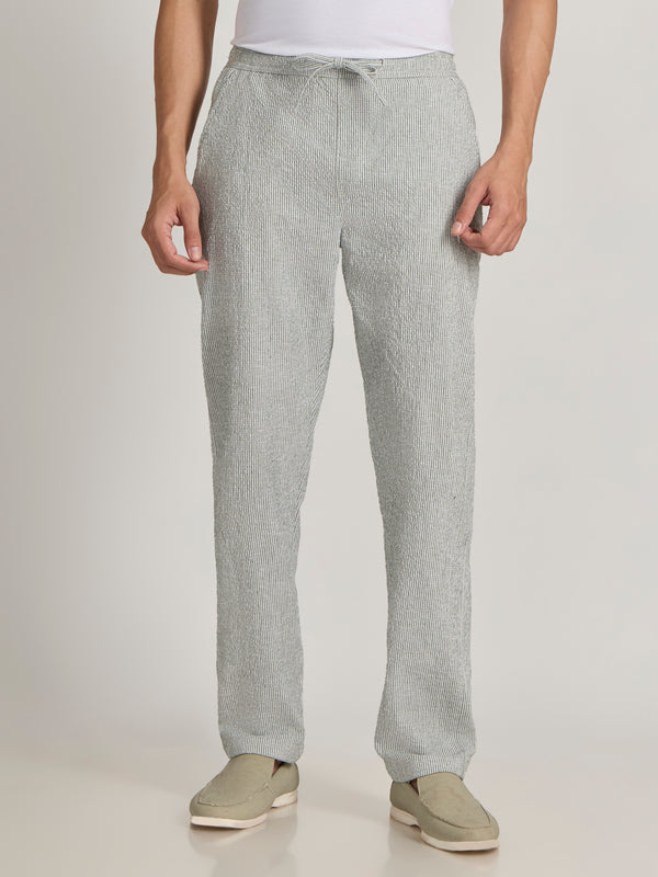 Corbin - Striped Seersucker Trousers - Green