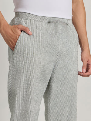 mens Striped Seersucker Trousers - Green