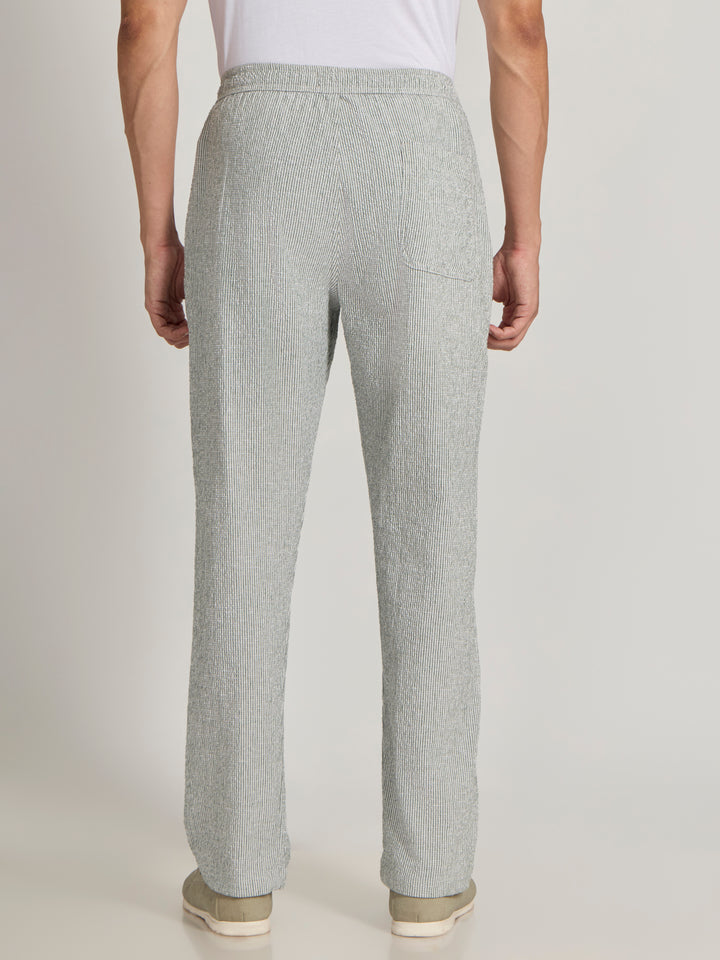 mens Striped Seersucker Trousers - Green