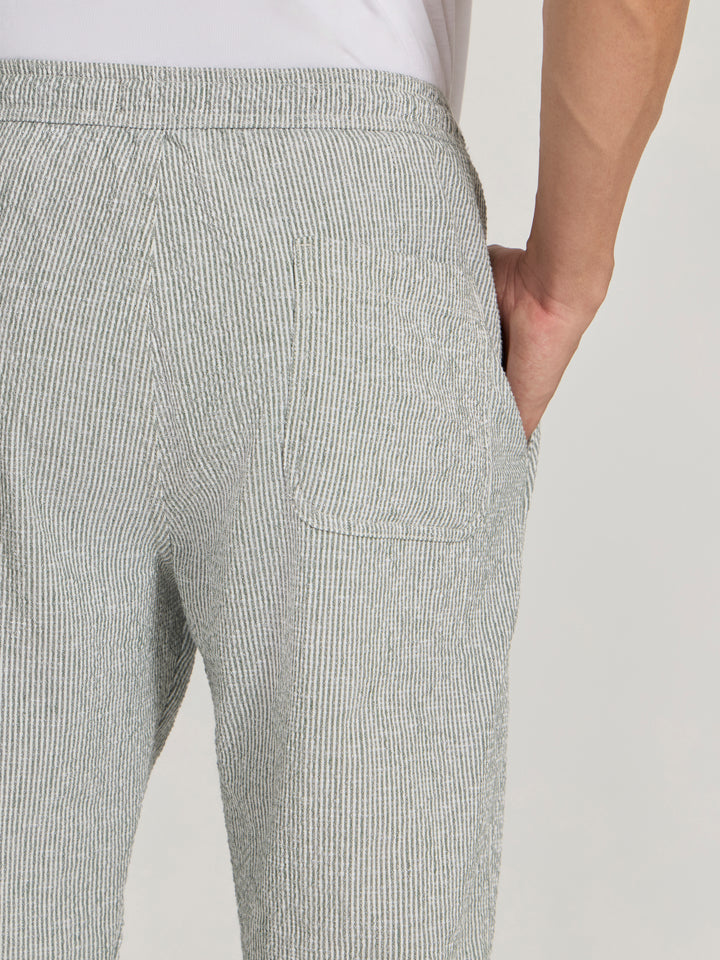 mens Striped Seersucker Trousers - Green