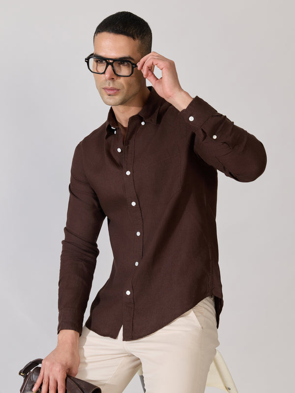 Erta - Relaxed Linen Shirt - Seal Brown