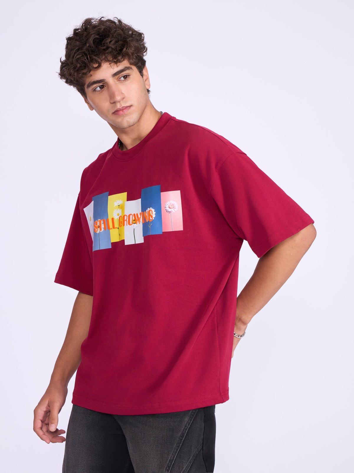 Everston - Still Growing Printed Baggy T-Shirt - Cranberry - Espanshe