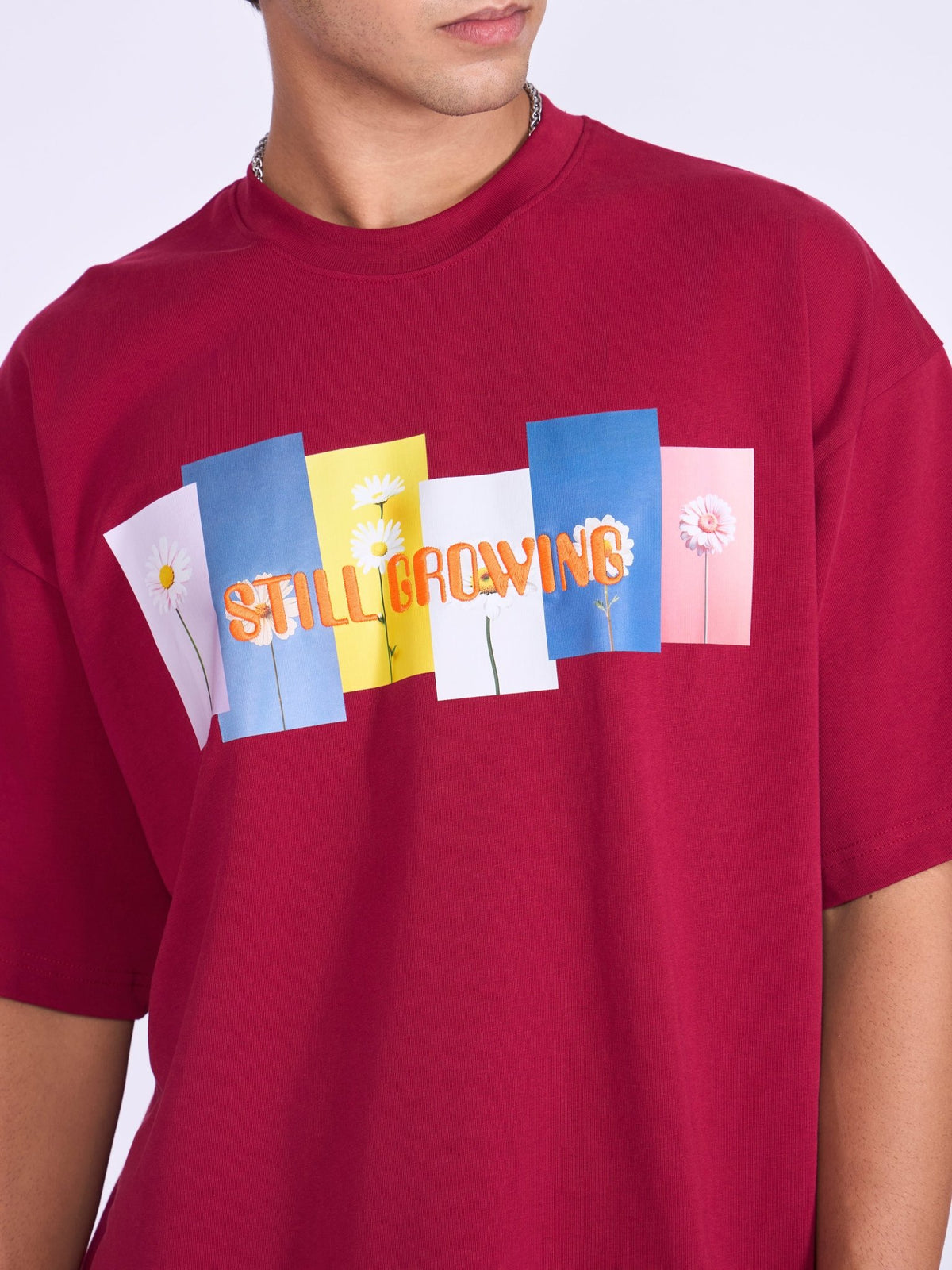 Everston - Still Growing Printed Baggy T-Shirt - Cranberry - Espanshe